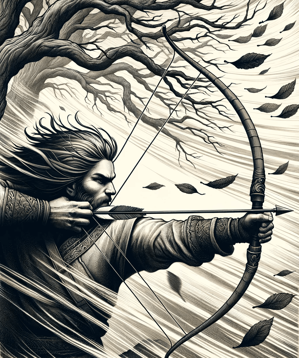 Archer aiming into intense wind